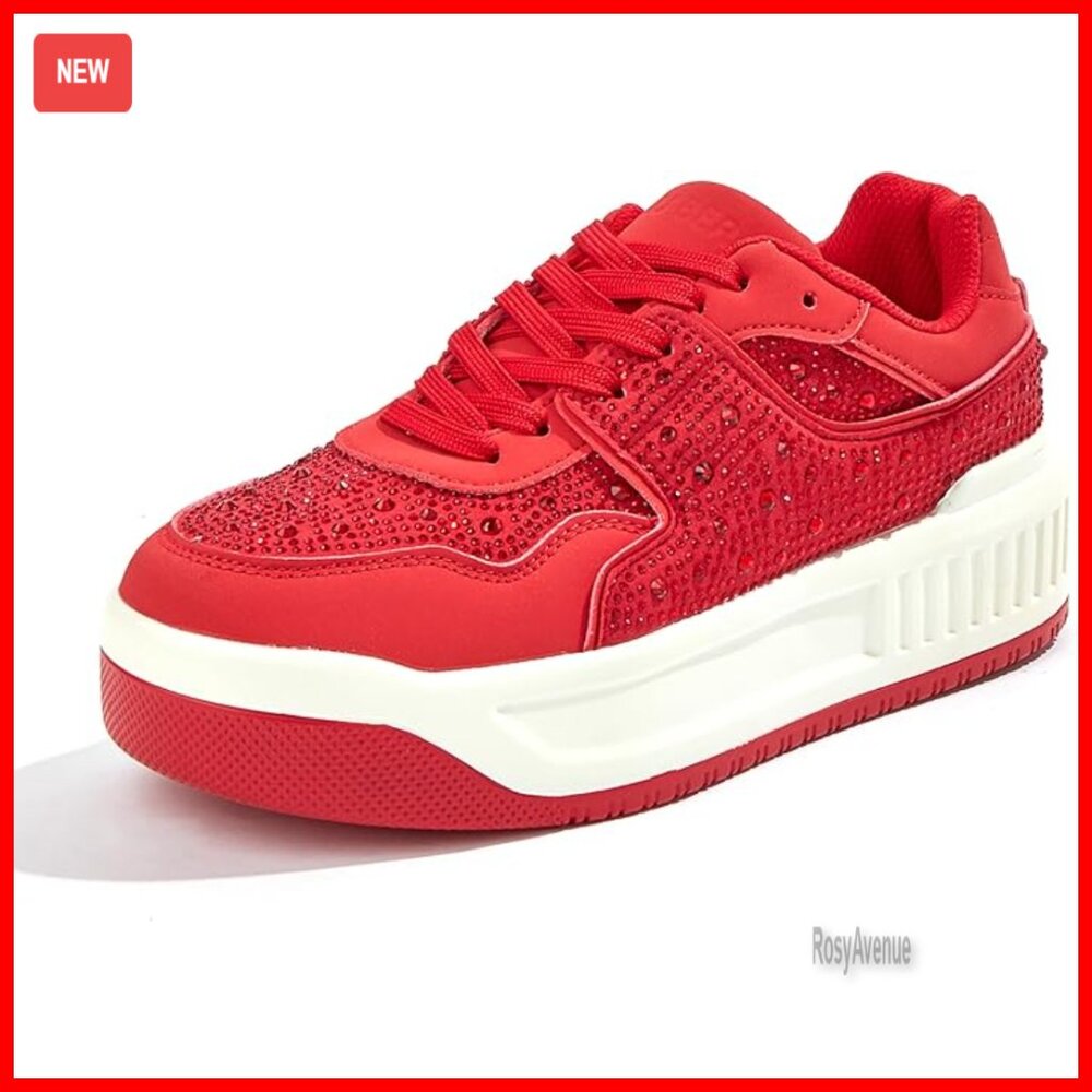 Women's Platform Sneakers with Rhinestone Embellishments